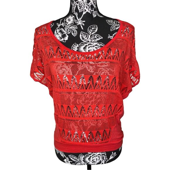Xhilaration Macrame Lace Boho T Shirt Bohemian Hippie Summer Beach Sz Small - Picture 1 of 10